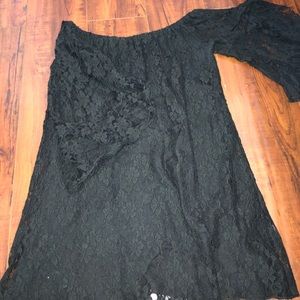 Black floral strapless dress